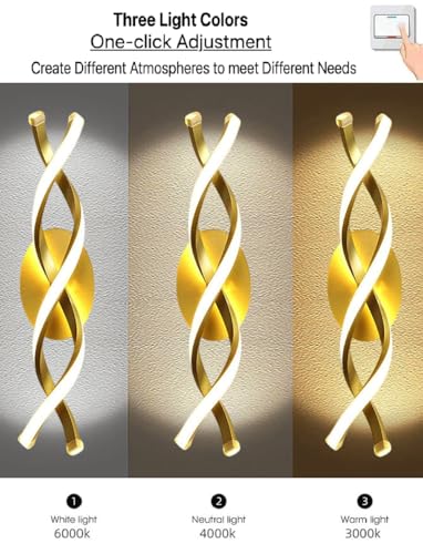 Image of Groeien Modern 3 Color LED Wall Sconce Golden Curl Wall Light for Bedroom Living Room Corridor Lighting Fixtures Wall Mount(Warm+Natural+Coolwhite)(GoldenCurl)