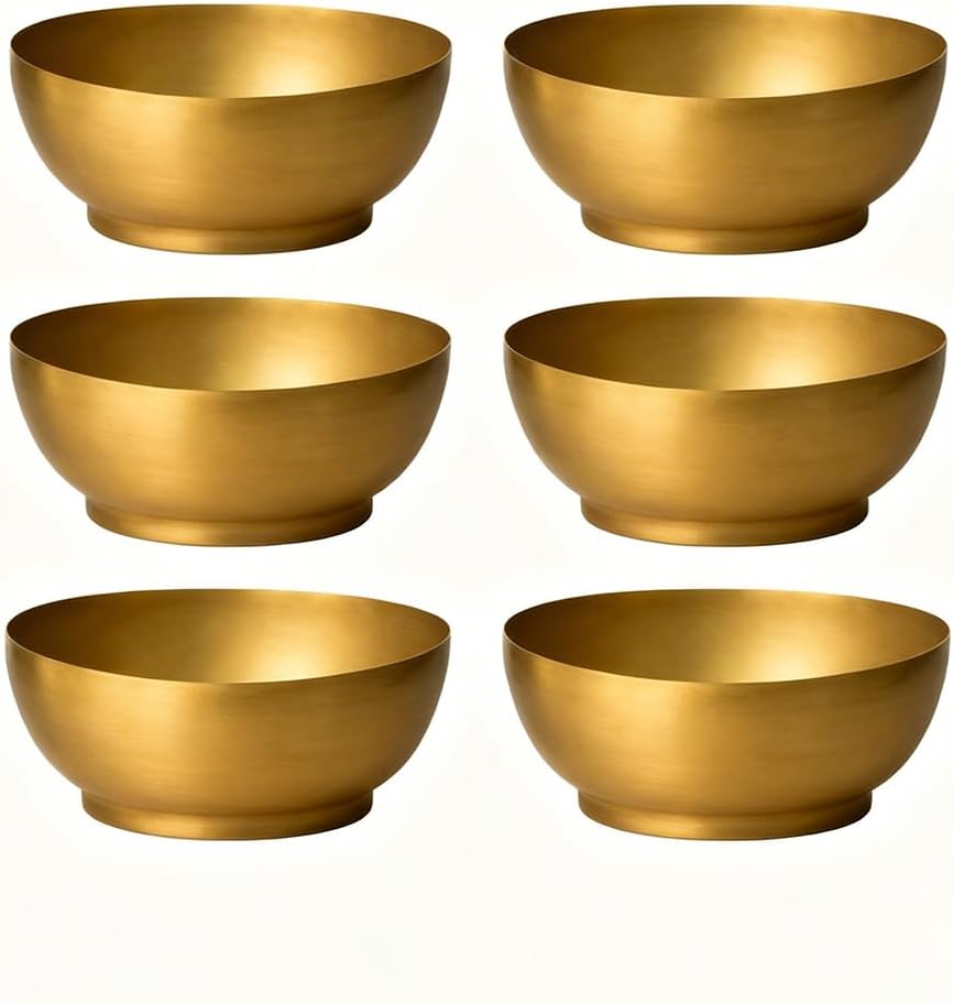 Serene Spaces Living Lightweight Antique Brass Bowl, Table Centerpiece Styling, Elegant Home Accent for Aesthetic Tables, Mantels, and Shelves, Decorative Display, 2.75" Tall & 7.5" Diameter, Pack 6