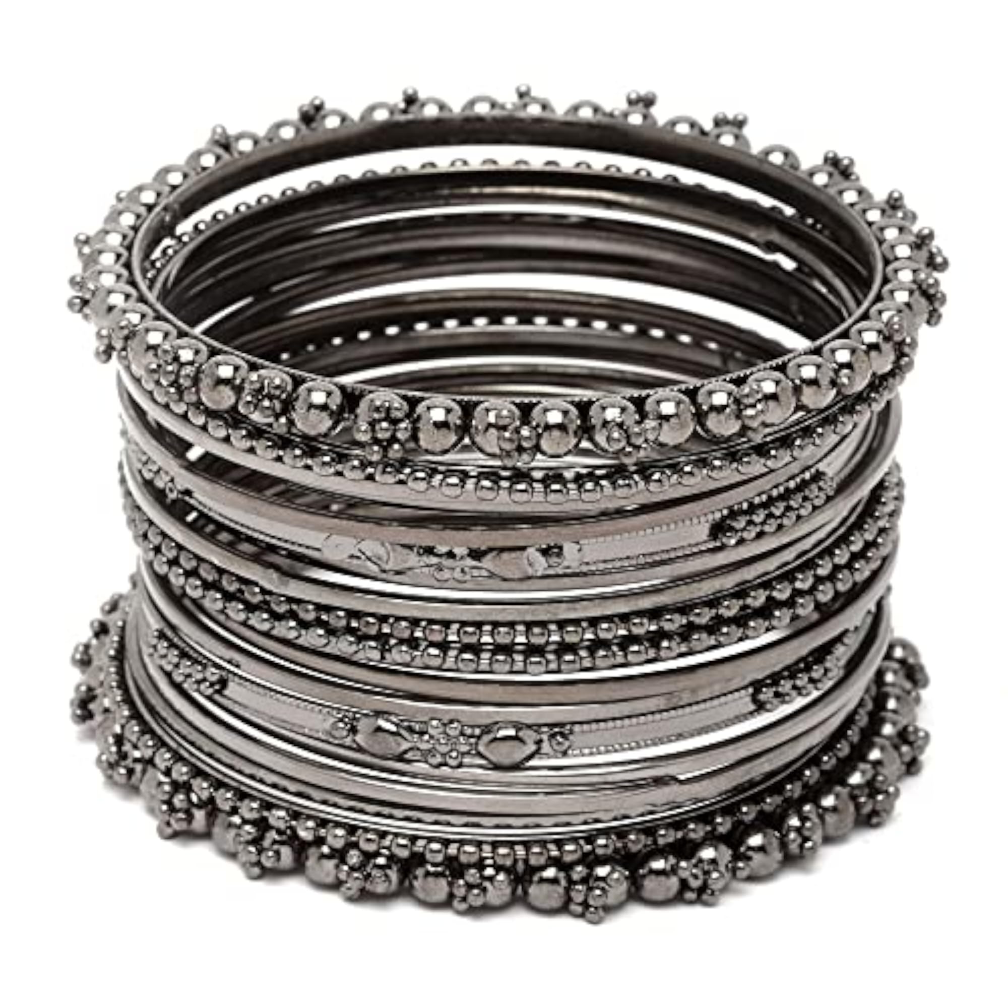 Classic Textured Bangles Set, Oxidised Silver-Plated Tone