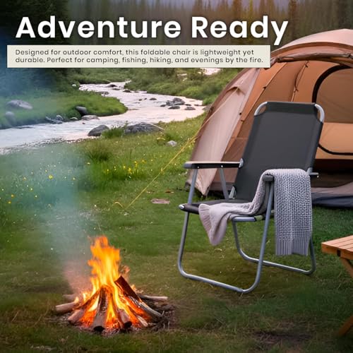 Image of ORILEY Camping Chair Foldable with Arm Rest Portable & Lightweight Folding Fishing Chairs for Outdoor Garden and Beach Picnic Travelling Hiking (Medium,Black)