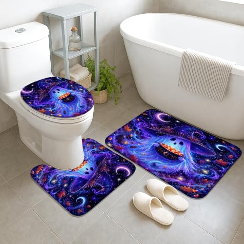 Ensemble rideau de douche fantômes violet lavable avec tapis et crochets - 4