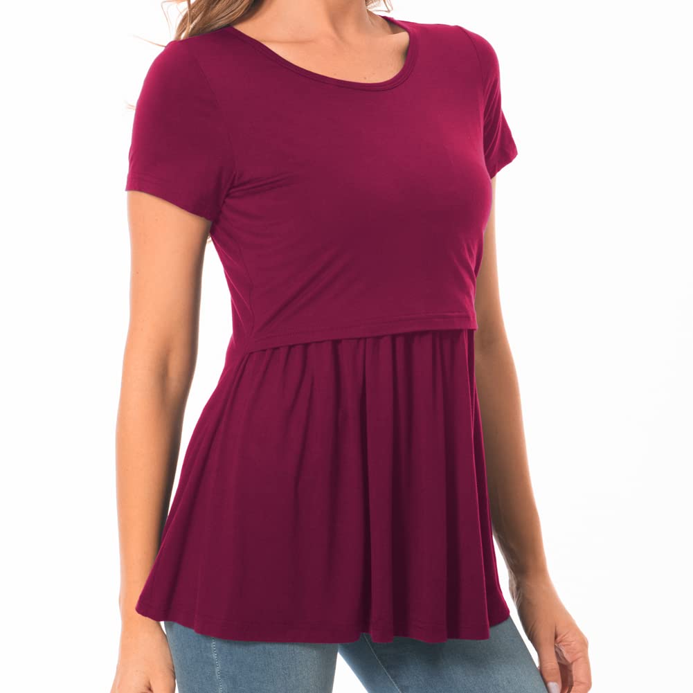 Bearsland Women's Nursing Tops Short Sleeve Scoop Neck Breastfeeding Shirt Maternity Clothes — view 3