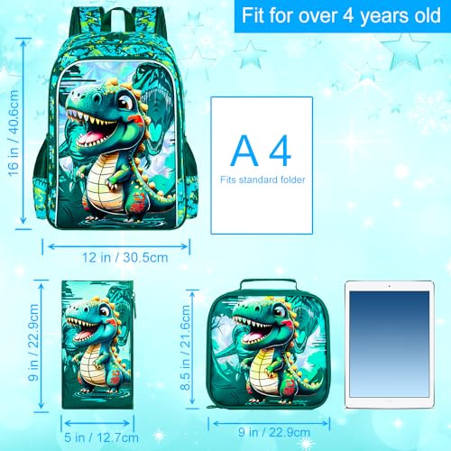 Image of HPJGD 3PCS Dinosaur Backpack for Boys, Water Resistant Kids Bookbag Set with Lunch Box,Cute School Bag for Preschool Toddler