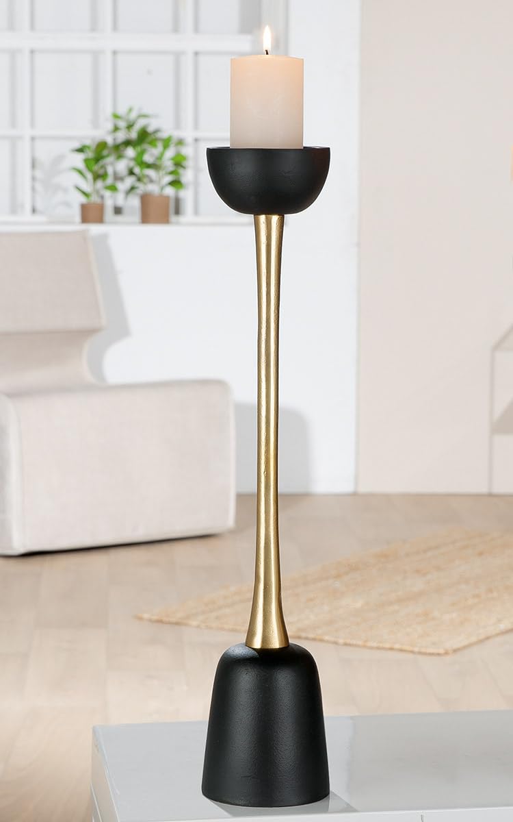 GILDE Kerzenleuchter Dora aus Aluminium - schwarz - Höhe 53cm x Breite 10cm - Stumpenkerzenhalter