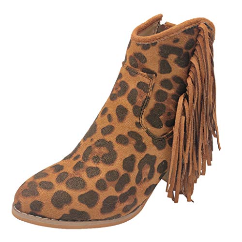 Luckycat Botines Mujer Camperos Calados con Flecos y Tacon Envejecidos Moda Casual Otoño e Invierno 2019 Mujer Tacón Altos Flecos Botas sin Cordones