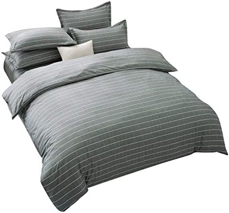 TTMALL Duvet Cover Bedding Sets 3-Pieces Full/Queen Size(90"x90") Microfiber,White and Grey Stripes Striped Prints Floral Patterns Design,Without Comforter (Full/Queen, 1Duvet Cover+2Pillowcases-14)