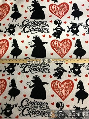 Tela de invierno con estampado de forro polar Alicia en el país de las maravillas Curiouser and Curiouser Off with Their Heads / 58 pulgadas de
