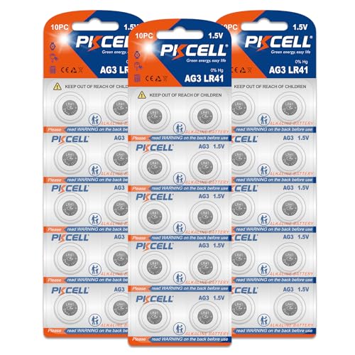 30 Piezas Pilas LR41 AG3 1,5V   Baterías Botón Alcalinas para Termómetro Digital, Reloj, Calculadora   Compatible con SR41, 392, G3, 384, PKCELL