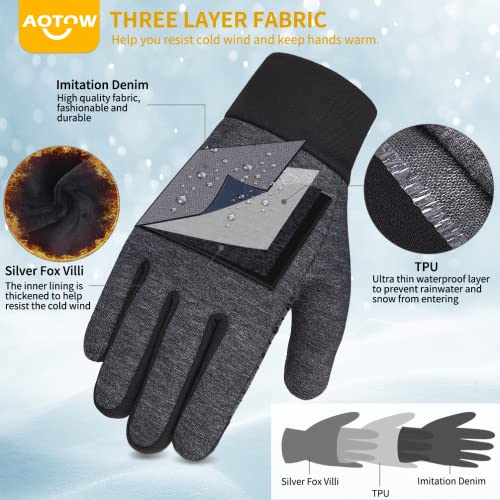 Aotow Girls Winter Warm Touchscreen Gloves: Kids Cold Weather Thermal Waterproof Running Mittens Wool Fleece Sport Glove Aged 8-10 Children For Riding Cycling Football #TOP3