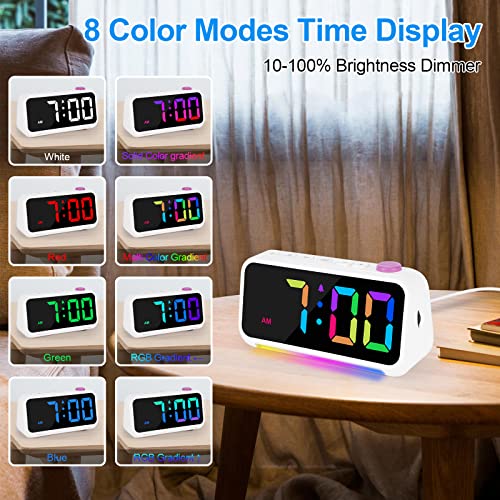 Szelam Alarm Clock For Bedroom,Rgb Colorful Digital Clock,With Night Light,Usb Charger Port,Extra Loud,6.4 Inch Small Desk Clocks For Kids Boys Girls Teens Room Bedside Decor - White #TOP3