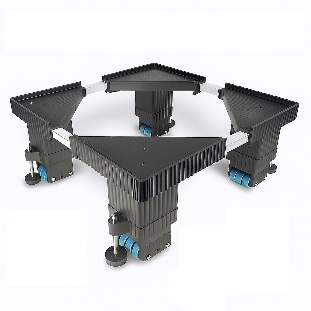 Good Height Heavy Duty 24 Wheel Adjustable Stand/Trolley Washing Machine ONLY TOP Load, Dishwasher, Refrigerator with 4 Stopper Washing Machine 6.5/7/8/9/10 kg) (Metal, Black)