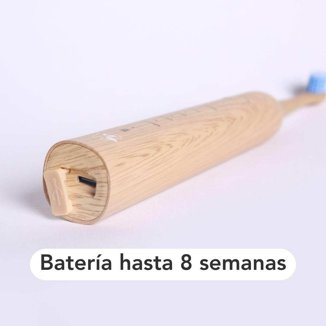 Cepillo de dientes sónico LULA: eficaz eliminación de placa y limpieza suave. Incluye 2 cabezales de cambio de bambú sostenibles, carga rápida con USB-C para hasta 8 semanas de duración de la batería.