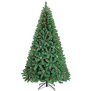 Cacoe Kunstkerstboom, 210 cm, 1200 takken, kunstkerstboom met stevige en inklapbare metalen standaard, van vuurvast pvc met dennenappels