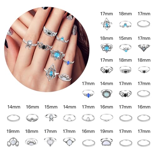 ONESING 154 Pcs Knuckle Rings for Women, Vintage Knuckle Rings Set, Stackable Finger Rings Set Bohemian Retro Vintage Jewelry Silver Rings Crystal Joint Rings Hollow Carved Flowe3