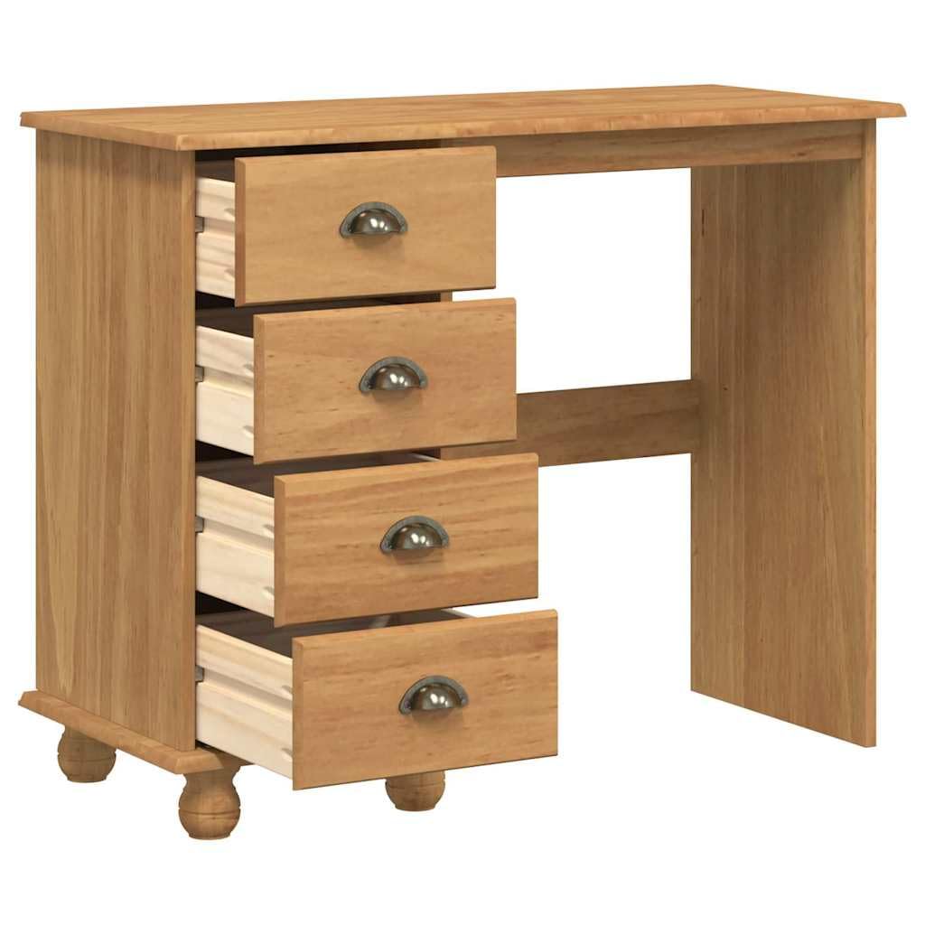 Scrivania ASKIM 95 x 40 x 75 cm, legno massello di pino marrone, 4 cassetti, design moderno, robusto piano di lavoro per casa, ufficio, soggiorno