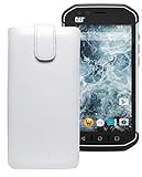 Favory ECHT Ledertasche Leder Etui / Caterpillar CAT S40 Tasche (Lasche mit Rückzugfunktion) weiss