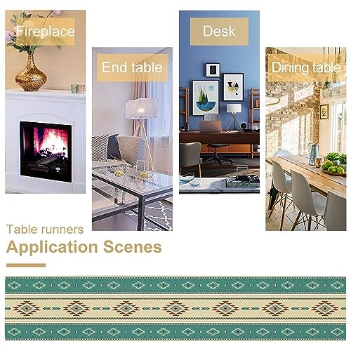Image of Aztec Table Runner,Ethnic Southwestern Mexican Native Indian Green Pattern Retro Table Decor Kitchen Dining Room Party Decor 13x72 inch