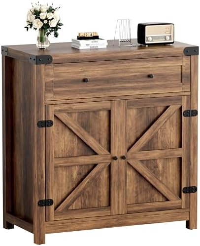YESHOMY Coffee Bar and Accent Cabinet, Farmhouse Barn Door Buffet...