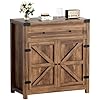 Yeshomy coffee bar and accent cabinet farmhouse barn door buffet sideboard with drawer and adjustable shelf wide desktop for kitchen dining room bathroom entryway brown  urban country home decor