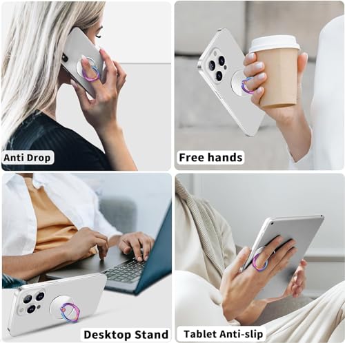 Image of KolorFish Transparent Phone Ring Stand Holder Mobile Phone Ring Holder Finger Grip 360 Degree Rotation (Rainbow Round)