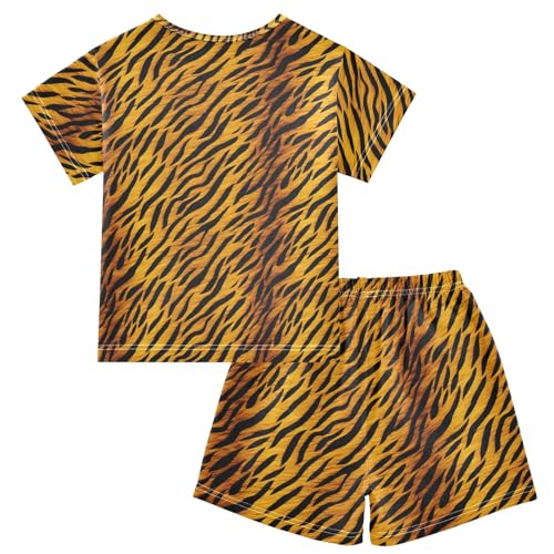 Retro Tiger Stripes Summer Cute Pajama Sets, Short Sets for Daily Wears and Sleep Wears2