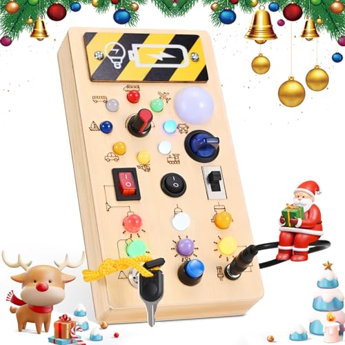 GJCrafts Montessori Busy Board LED Giocattolo Giochi Legno Bambini per Bambini per l'apprendimento e l'educazione Giocattolo educativo sensoriale