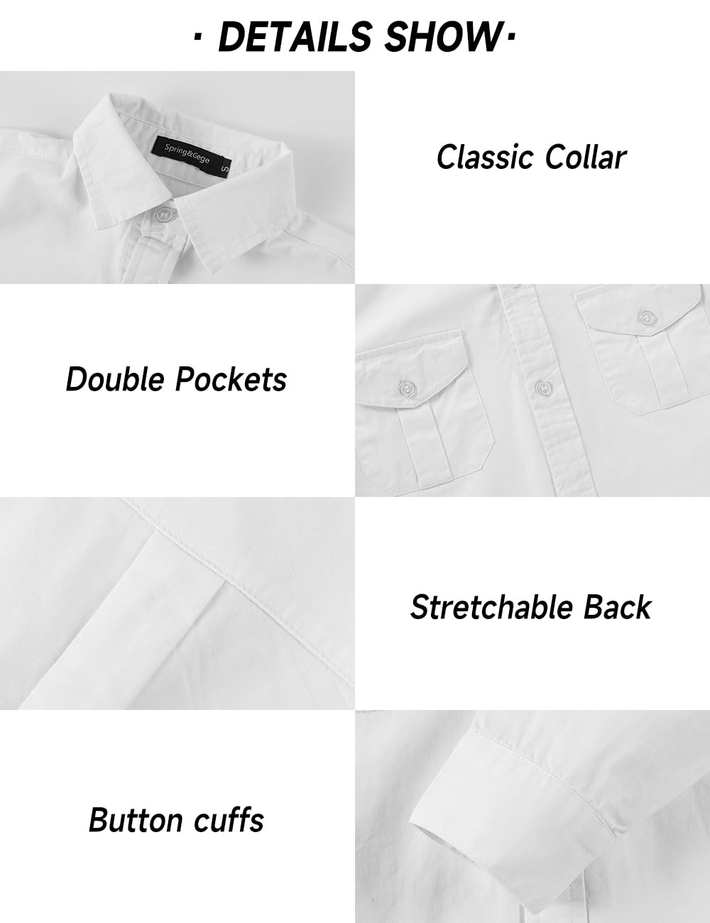 Spring&Gege Camisas de manga larga con botones de algodón tejido dos bolsillos camisas para niños