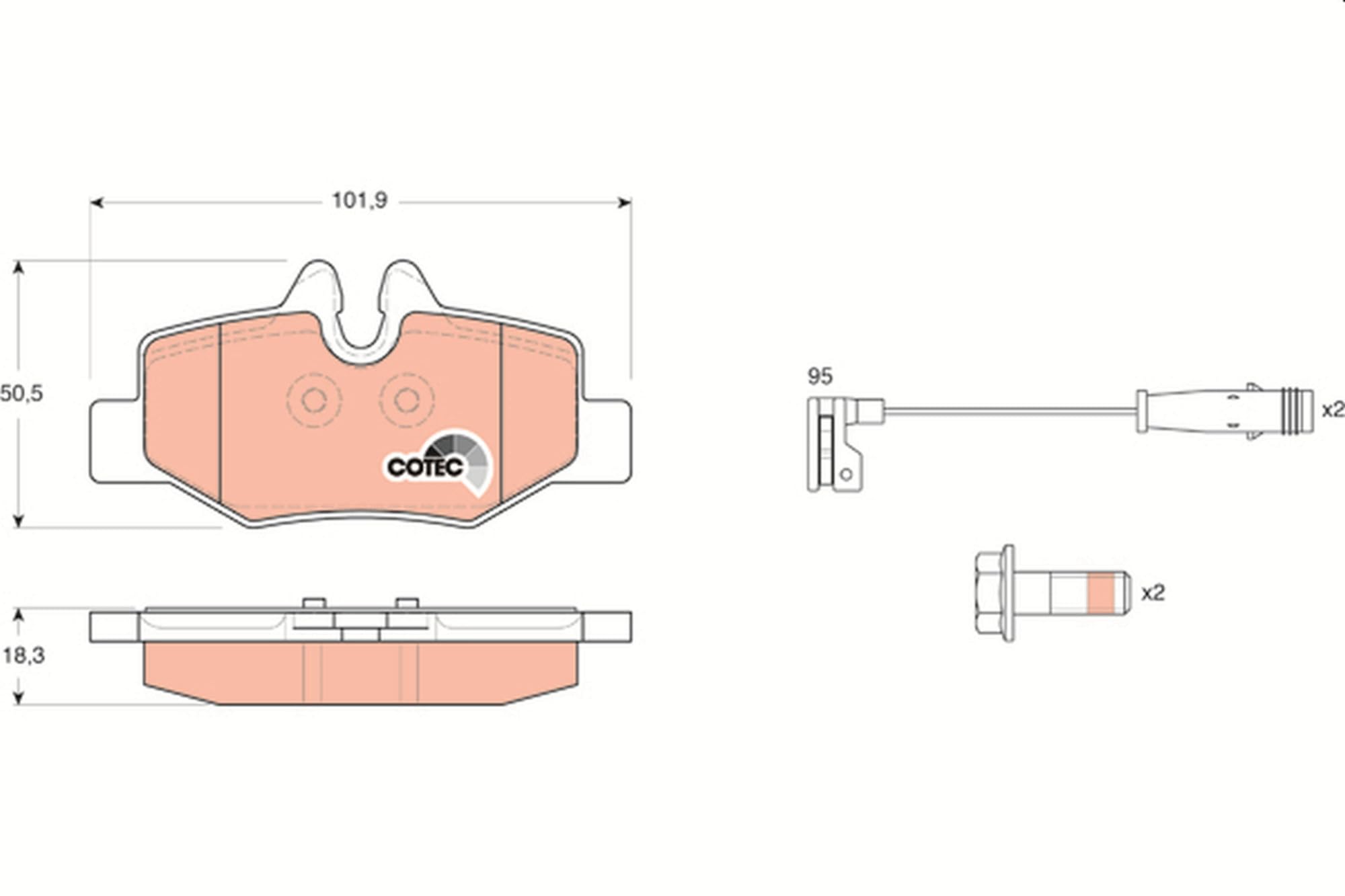 Image secondaire de TRW GDB1601 Kit De Plaquettes De Frein Frein à Disque COTEC pour Mercedes-Benz Vito Autobus/Autocar (W639) 2003 - Essieu Arrière
