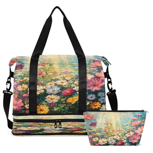 Sunlight Wildflowers Gym Bag for Women Sport Travel Duffel Bag Shoulder Weekender Overnight Bags with Wet Pocket & Shoe Compartment2