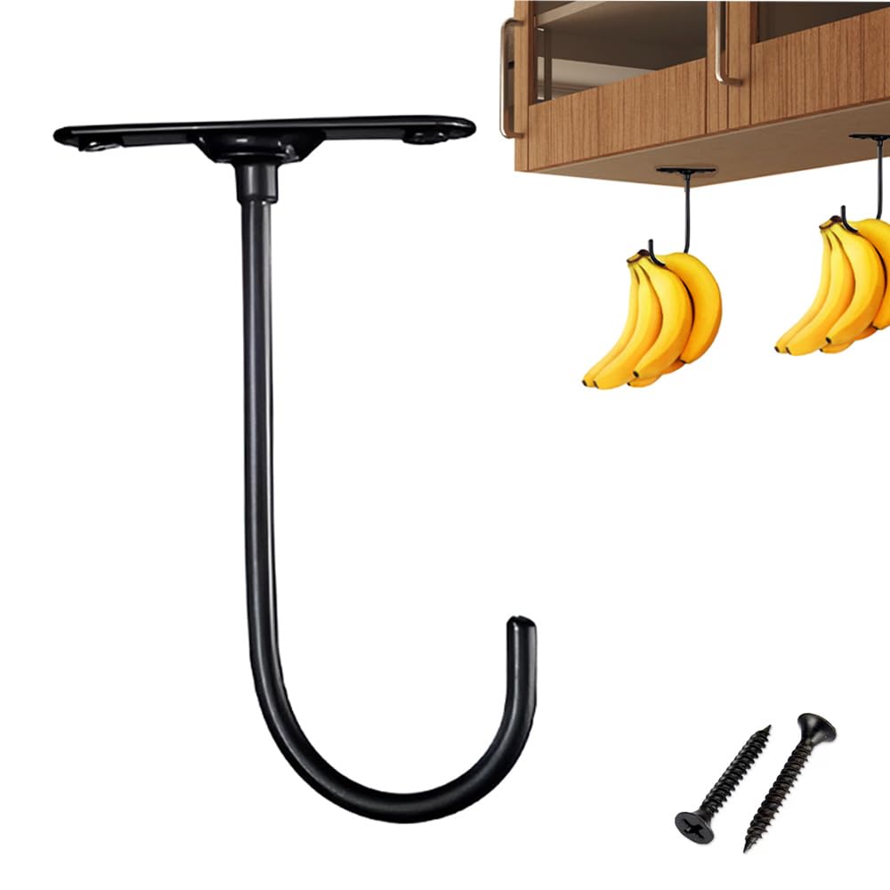 enttgo Haikole Banana Holder,Under Cabinet Hook for Bananas or Other Kitchen Items,Black Metal Under Cabinet,Banana Stand Ripens Bananas with Less Bruises (A-Banana Hook)