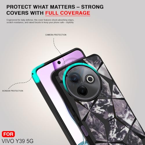 Image of AESTMO Back Case Cover for Vivo Y39 5G Back Cover | Gold Electroplated | 3D Cube Marbles Shiny Design | Slim Protective Back Cover for Vivo Y39 5G (Black)