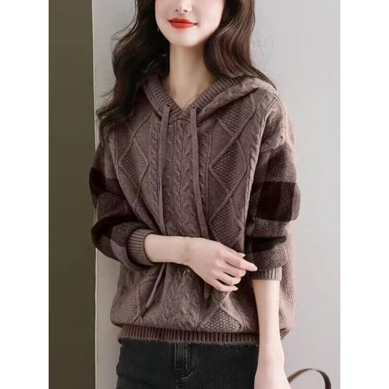 Suéter de punto de manga larga jersey casual con capucha ropa de invierno mujer 5