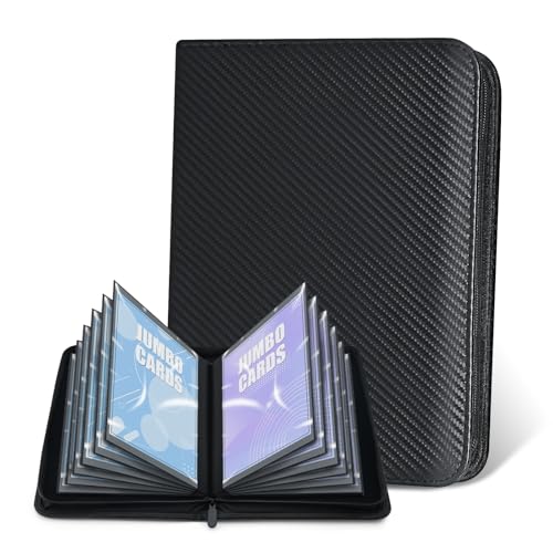 Jumbo Card Binder for PKM WITHYU PU Leather Ringless Card Collection Binder with 60 Pockets 5.7 x 7.9Card Holders Storage Album for Game Card (Carbon Black)