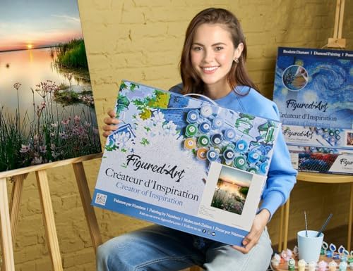Figured'Art Paint by Numbers for Adults with Frame Peaceful Lake 40x50 cm - Craft Art Painting DIY Kit Canvas Already Stretched on a Wooden Frame - 1