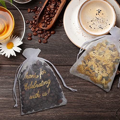 Image of Riakrum 100 Pcs Sheer Organza Bags Wedding Favor Mesh Drawstring Bags Thank You Gift Bag for Guests Candy Candy Gift Bag for Wedding Favors, Bridal Shower, Anniversary, Birthday(4 x 6 Inch,White)