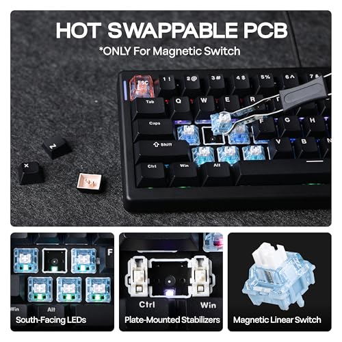 Image of MechLands CIDOO C60 HE Wired Rapid Fast Gaming Keyboard with Silent Magnetic Switch, Hall Effect Keyboard with 8K Polling Rate, 0.125ms Latency, 63-Key Compact Layout, Hot-Swappable (Black)