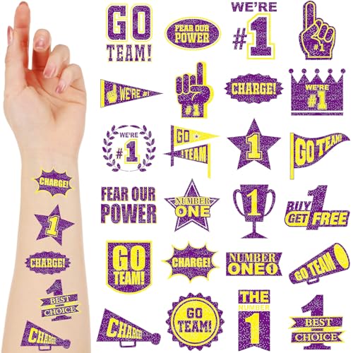 Landhoow Yellow Purple 240 Pcs School Spirit Tattoos Football Spirit Item