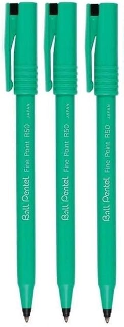 Pentel Black R50 Rollerball Ball Pen Pens Fine 0.8mm Cushioned Nib Tip 0.4mm Line Width 77% Recycled (Pack Of 3)