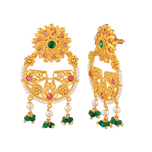 Abharan Green Stones and Pearls Earrings