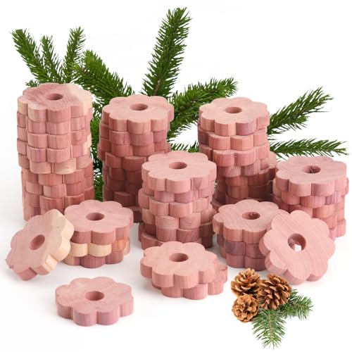 Yizhet Cedro Antipolillas, 48 x Anillos Florales de Madera de Cedro Natural Repelente de Polillas, Protección Antipolillas para Ropa, Armarios, Ambientador, Perchas, Cajones