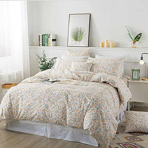 Fadfay Queen Duvet Cover Yellow Floral Comforters Cover Set 100% Cotton French Country Bedding Aesthetic Chic Design Soft Cozy Small Flower Bedding With Zipper 3 Piece #TOP6