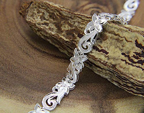 Arthur's Jewelry 925 sterling silver Hawaiian plumeria flower scroll cut out bracelet 7"4
