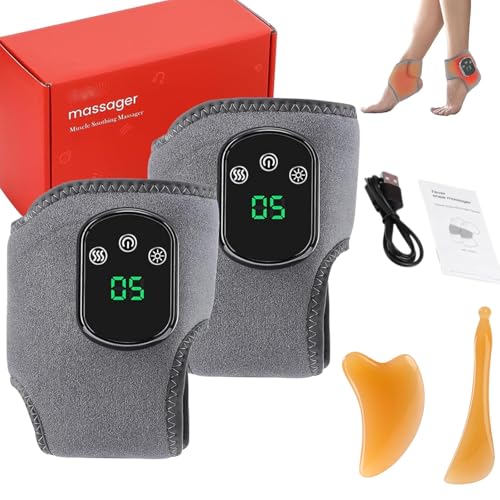 Wireless Foot Massager with Heat, Triple Technology Heated Ankle Wrap, 3 Modes & 5 Heat Levels, Portable Rechargeable Foot Massager for Deep Comfort, All-Size Design(2pcs)