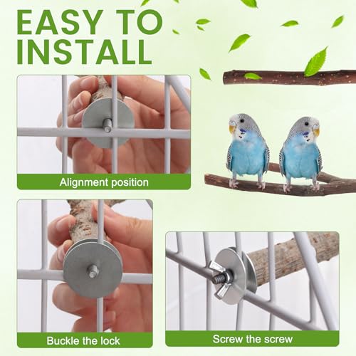 Image of 9 Pcs Apple Wood Bird Perch, Platform & Rope Set for Cage | Natural cotton material for foot comfort; natural apple wood for safe chewing; easy tool-free wing-nut setup.