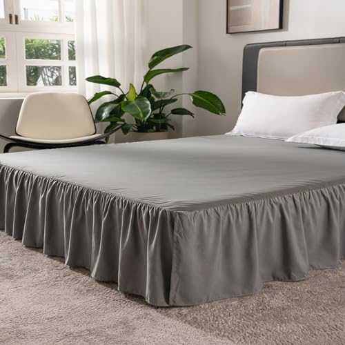 Image of Bed Skirt Queen Size 16 Inch Drop Ruffled Bed Skirt with Split Corners | Bed Skirt with Platform, Soft and Stylish 100% Microfiber, Grey