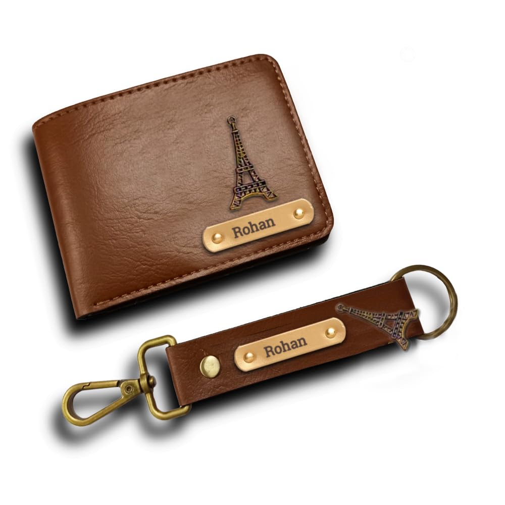 Leather Wallet for Men and Boys Customized Wallet Customised Gifts for Men | Personalized Combo with Keychain, Color - Brown-image-49