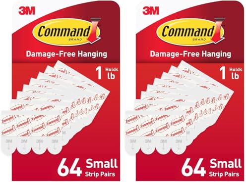 Image of Command Indoor Small Refill Strips,64 Strips,Damage-Free Hanging Wall Adhesives to Re-Hang Small Hooks for Hanging Home Decor,Wall Decor,and Room-Decor,Holds up to 1 lb,(Pack of 2)