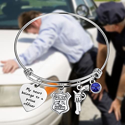 POTIY Police Officer Gift Correctional Officer Bracelet My Heart Belongs to a Police Officer Bracelet Gift for Police Mom Wife Daughter Girlfriend4