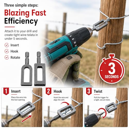 2 Pcs Electric Drill Wire Twisting Tool for Drill, Multifunctional Iron Wire Twister/Knotter with 1/4" Hex Shank, for Fencing, Rebar Tying, and Construction, Alloy Steel — additional product view