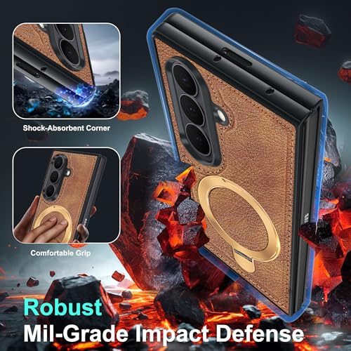 Étui Magnétique Samsung Galaxy Z Fold 7 Antichoc en Cuir Marron